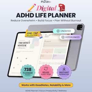 ADHD Digital Life Planner, Undated Goodnotes Planner, Executive Dysfunction, Dopamine Menu, Self-Care and Habit Tracker, iPad Android PDF