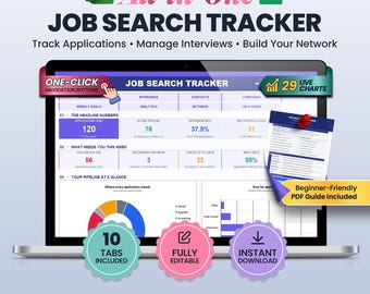 Job Search Tracker Spreadsheet | Job Application Tracker, Interview & Offer Log, Career Planner | Excel and Google Sheets Template