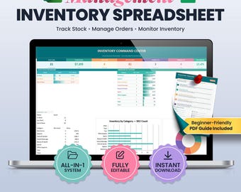 Inventory Management System for Small Business | Etsy Inventory Tracker, Stock Control & Order Tracker | Google Spreadsheet, Excel Template