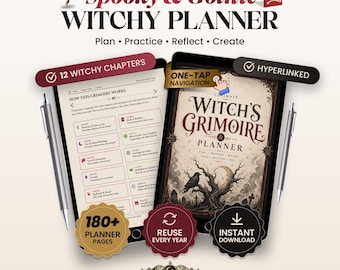 Gothic Witchy Planner, Undated Digital Grimoire, Hyperlinked PDF, Dark Academia, Tarot Astrology Shadow Work Book of Shadows