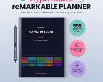 reMarkable Planer |Hyperlinked All in One Digitaler Planer |reMarkable 2 Template| Digitaler Planner für reMarkable Paper Pro| Undatierter Kalender
