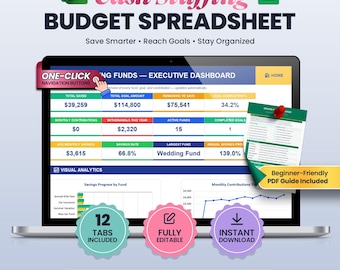 Cash Stuffing Budget Spreadsheet | Digital Envelope System, Sinking Funds Tracker, Savings Goal Planner, Excel Google Sheets