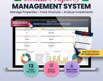 Rental Property Spreadsheet, Landlord Tracker, Multi Property Income Expense Tenant Lease, Airbnb and Investment Calculator
