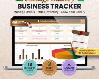 Cottage Bakery Business Spreadsheet, Recipe Cost Calculator, Bakery Inventory, Sales and Order Tracker, Home Bakery Google Sheets Excel
