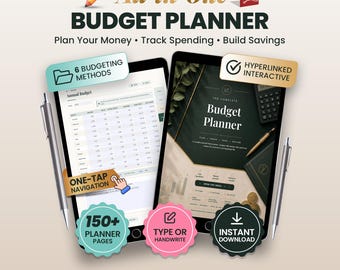 Budget Planner Printable, Fillable Hyperlinked PDF, Paycheck Zero-Based and 50/30/20 Budget, Bill Debt Savings Net Worth Tracker
