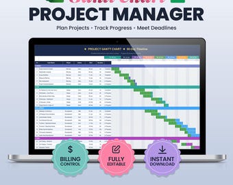 Project Timeline Tracker Spreadsheet | Task Management Dashboard, Workflow Planner with Gantt Chart View, Excel Google Sheets