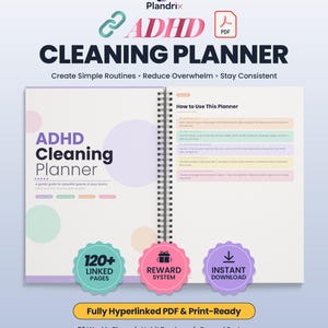 ADHD Cleaning Planner | Hyperlinked Editable PDF | Daily Weekly Monthly Cleaning Schedule | Chore Chart | Declutter Checklist | Printable
