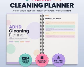 ADHD Cleaning Planner | Hyperlinked Editable PDF | Daily Weekly Monthly Cleaning Schedule | Chore Chart | Declutter Checklist | Printable