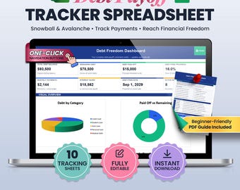Debt Payoff Tracker Spreadsheet | Snowball Avalanche Calculator | Credit Card, Student Loan, Mortgage Payoff Planner | Excel, Google Sheets