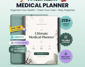 reMarkable Medical Planner | Hyperlinked Health Binder for reMarkable Paper Pro & reMarkable 2 | Medication, Symptom Tracker PDF