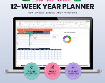 12-Wochen Jahresplaner | Projekt-Manager & Content Kalender | crm-Task-Manager | Digitaler Planer für Google Sheets und Excel