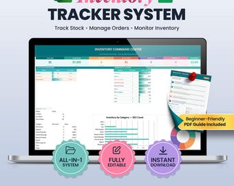 Inventory Tracker Spreadsheet | Inventory Dashboard, Stock & Order Tracker | Small Business Inventory Management | Google Sheets and Excel