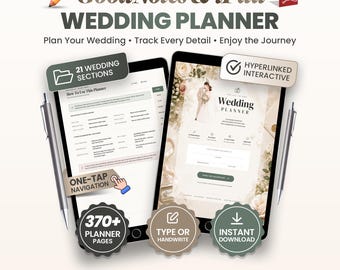 GoodNotes Wedding Planner | 372-Page Hyperlinked PDF for iPad | Wedding Binder, Budget, Checklist, Guests, Vendors, Seating, Timeline