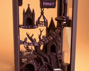 Gothic hoppspindelterrarium – komplett terrarium med slott, gömslen, brygga, matare och hygrometer