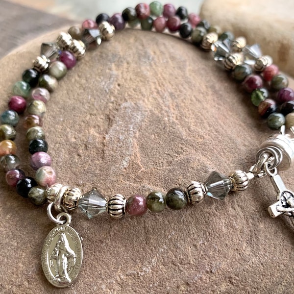 Rosary Bracelet, Tourmaline Rosary Bracelet, Gemstone Rosary