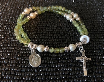 Peridot Rosary Bracelet: August Birthstone Rosary, Crystal or Pearls
