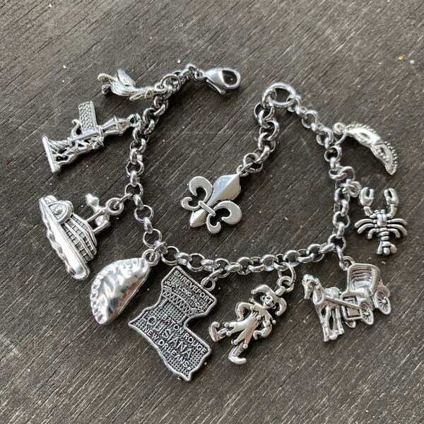 New Orleans Charm Bracelet, Louisiana Charm Bracelet, New Orleans Jewelry