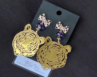Purple and Gold Tiger Earrings: Gameday Earrings