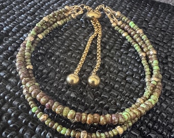 Three Strand Bracelet, Earth Tones Bracelet with Slide Clasp