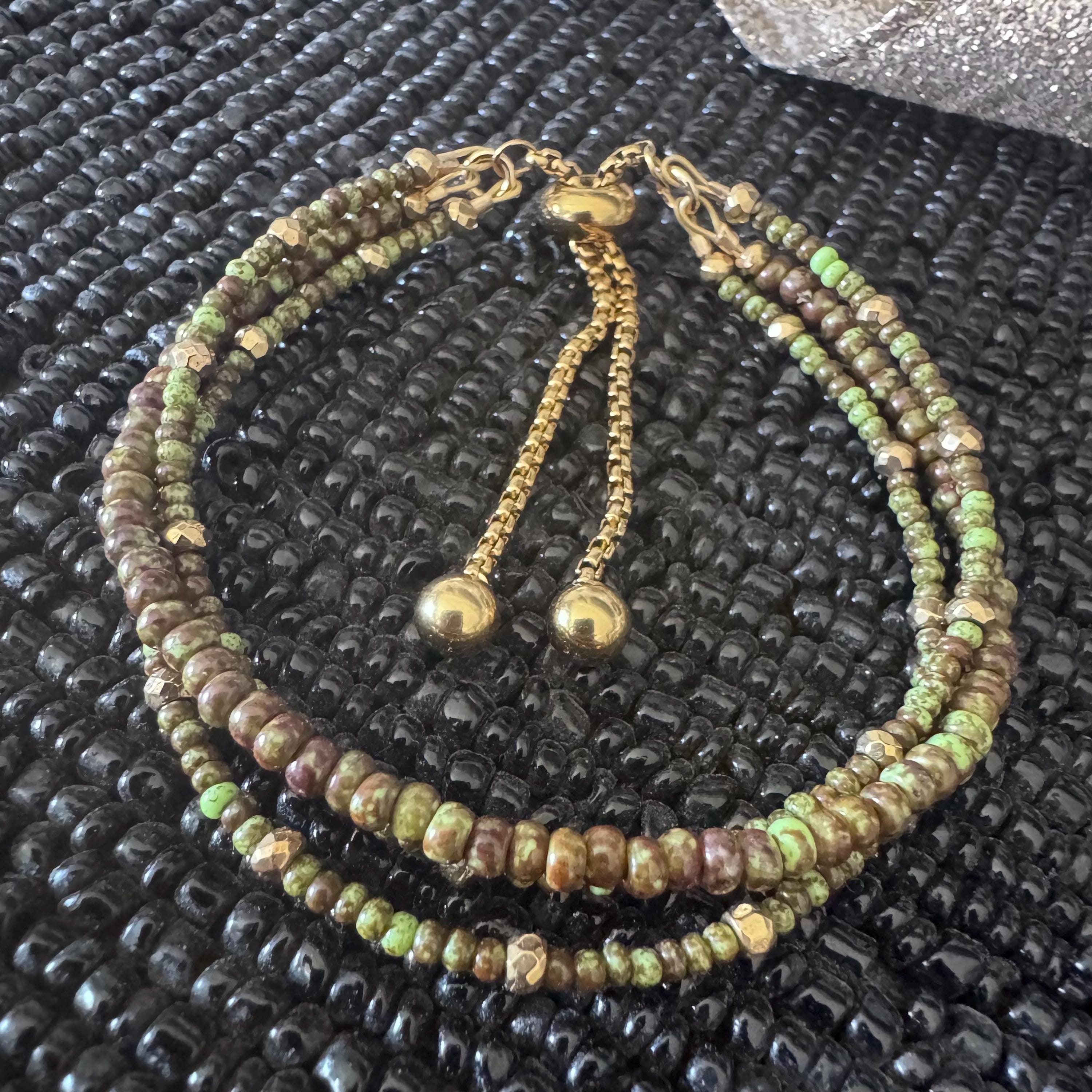Three Strand Bracelet, Camo Bracelet with Slide Clasp