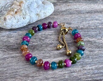 Tourmaline Bracelet, Adjustable Bracelet with Slide Clasp