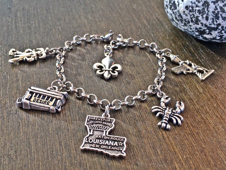 New Orleans Charm Bracelet Louisiana Charm Bracelet Bangle Etsy