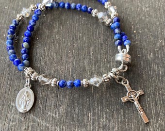 Sodalite Rosary Bracelet: Gemstone Catholic Prayer Beads with Magnetic Clasp