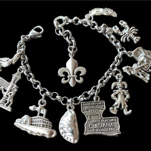 New Orleans Charm Bracelet, Louisiana Charm Bracelet, New Orleans Jewelry