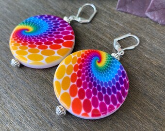 Tie Dye Earrings, Rainbow Earrings, statement earrings