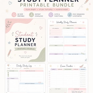 Student Study Planner Printable, Exam Tracker PDF, Weekly Study Schedule, Revision Checklist, Assignment Planner, A4 and US Letter