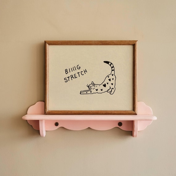 Funny Cat Print - "Big Stretch", Neutral Home Decor (Digital Download, Horizontal)