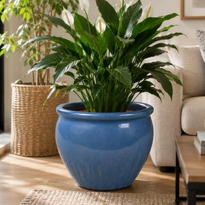 SkyBlue Glazed Ceramic Planter Pot – 11" Diameter, 9.5" High Indoor Outdoor Container