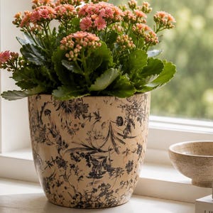 Made in Poland Botanical Ceramic Planter | European Floral Cache Pot | Indoor Flower Pot |