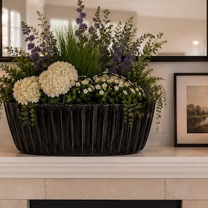 Oval Ribbed Ceramic Planter — Glossy Modern Indoor Pot, Minimalist Home Decor