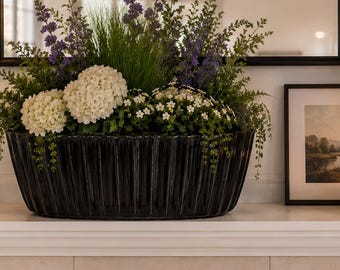 Oval Ribbed Ceramic Planter — Glossy Modern Indoor Pot, Minimalist Home Decor