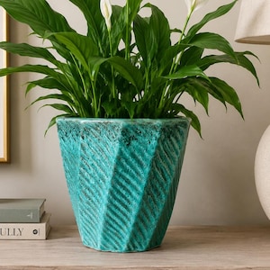 Large Turquoise Ceramic Planter Pot | Glazed Flower Pot with Drainage Hole