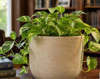 Portuguese Ceramic Planter Pot 7x6 | Neutral Beige Stoneware Cachepot | Modern Indoor Plant Pot