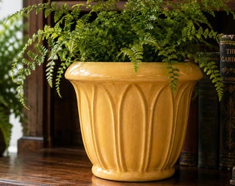 Mustard Yellow Tulip Ceramic Planter — Crackle Glaze Indoor Pot, Cottage-core Home Decor