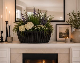 Oval Ribbed Ceramic Planter — Glossy Modern Indoor Pot, Minimalist Home Decor