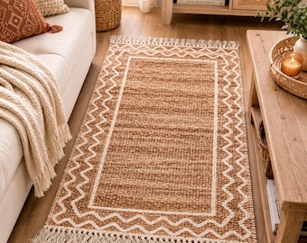 Rachel Ashwell Farmhouse Accent Rug 27x45 | Neutral Tan Cream Woven Fringe Cottage Farmhouse Decor