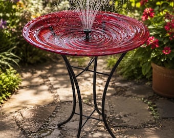 16" Multicolored Glass Bird Bath | Garden Decor with Stand!