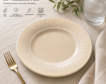 Set of 3 Cream Crackle 8.5” Melamine Salad Plates – BPA Free – Lightweight & Durable