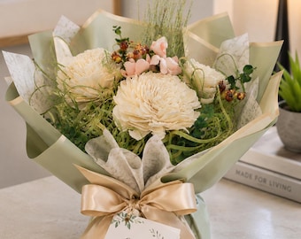 Handcrafted Dried Floral Arrangement, Ivory Blush Greenery, Neutral Home Office Décor