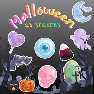 Straszne naklejki cyfrowe na Halloween z białą obwódką, przezroczyste galaretowe pliki PNG dla GoodNotes, planer na iPada, natychmiastowe pobranie