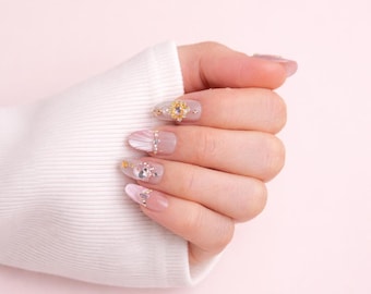 Ongles à presser Rose Impérial - Faux ongles rose élégant réutilisables, kit de manucure de luxe de style salon