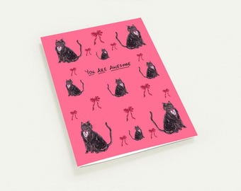 Set of 10 Cat Encouragement Card, You Are Awesome Card, Hand Drawn Cheer Up Card, Black Cat Greeting Card, Appreciation Card, Cat Lover Gift