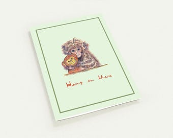 Set of 10 Hang in There Card, Hand Drawn Encouragement Card, Cute Monkey Card, Support Card, Cheer Up Card, Thinking of You Card