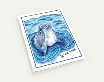 Set of 10 Love You Card, Hand Drawn Dolphin Card, I Love You Card, Cute Ocean Animal Card, Anniversary Card, Dolphin Art