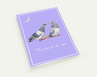 Set of 10 Thinking of You Card, Hand Drawn Pigeon Card, Cute Bird Greeting Card, Just Because Card, Miss You Card, Whimsical Pigeon Art