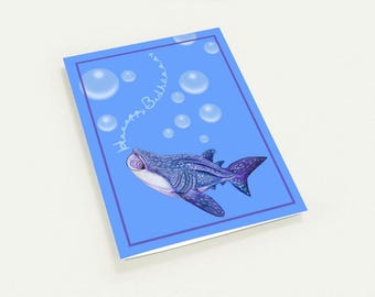 Set of 10 Happy Birthday Card, Hand Drawn Whale Shark Card, Cute Ocean Birthday Card, Whimsical Birthday Card, Whale Shark Gift